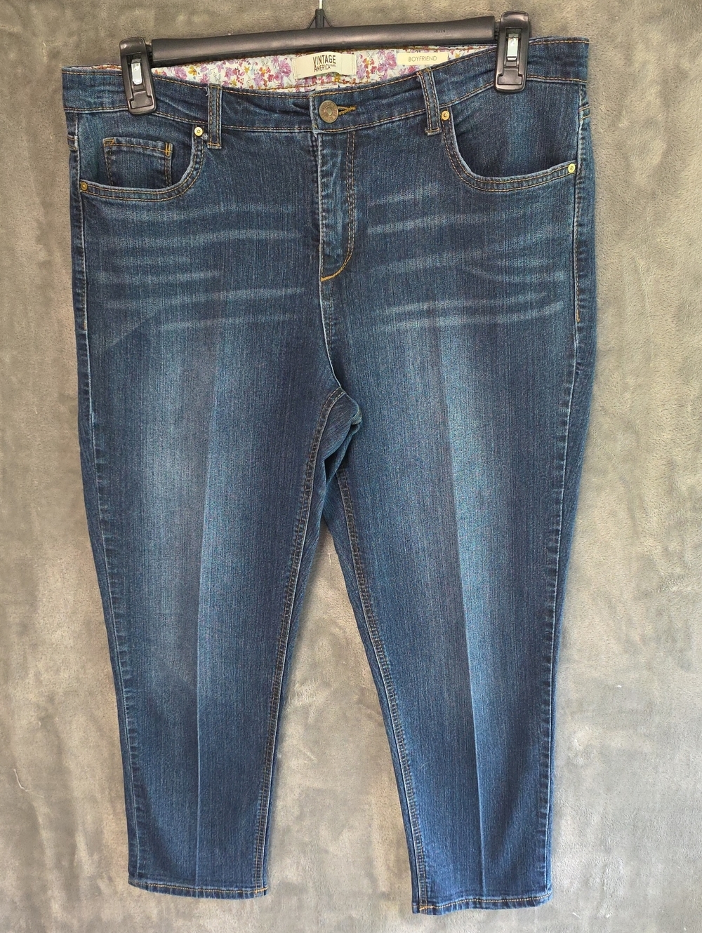 Vintage Dark Blue Cropped Capri Stretch Jeans